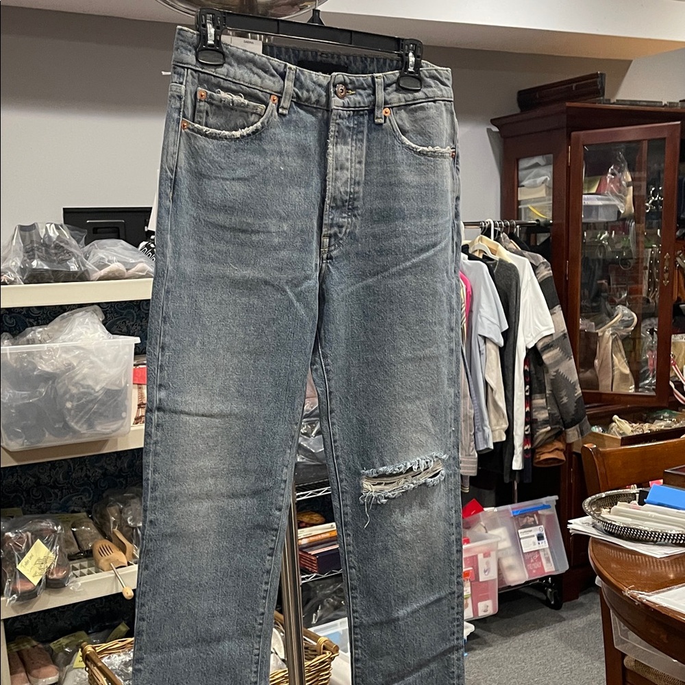 3x1 NYC Sabina Mid Rise Straight Relaxed Fit Jeans Sz 25 Light Blue Denmark